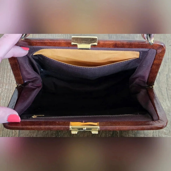 Vintage Etra Cinnamon Brown Bowling Bag Style Purse - Picture 5 of 8